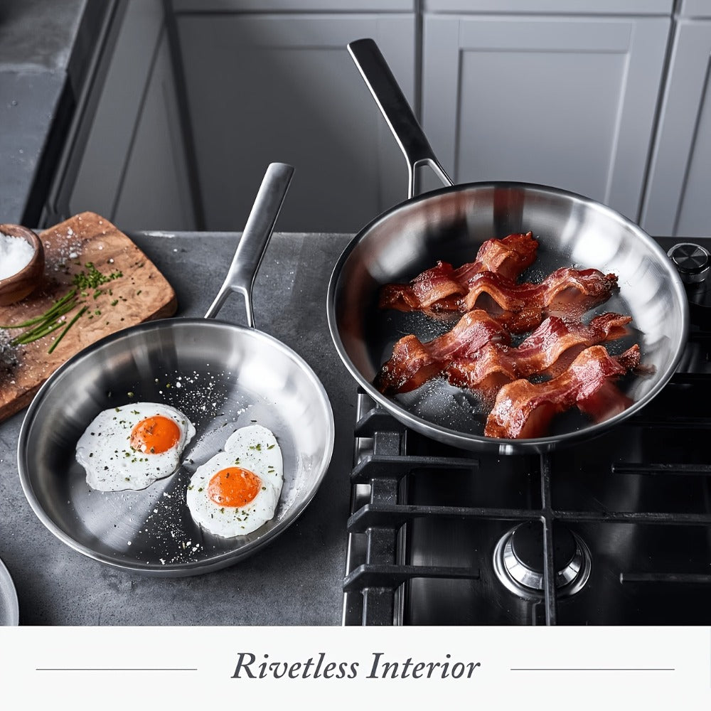 304 Stainless Steel Frying Pan 11 Inch Triply Base ¨C Ergonomic Handle Even Heat Distribution Dishwasher Safe | Induction Compatible Professional Restaurant Grade Skillet 26cm Kitchen Cookware