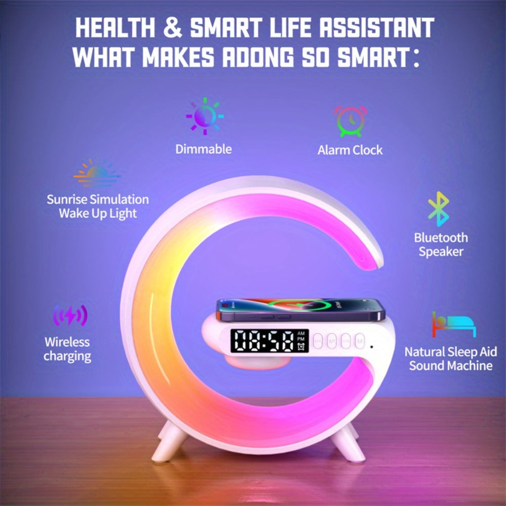 Wireless Speaker Sunrise Alarm Clock RGB Rhythm Night Light with Fast Wireless Charging | Portable Bluetooth Speaker Wake-Up Lamp for Bedroom Bedside Gift for All Phones