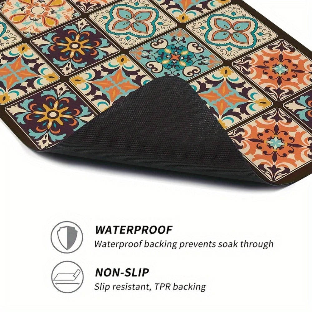 Washing Machine Cover Silicone Waterproof Decorative Plaid, 23.62x19.69 Inch Kitchen Laundry Room Top Load Washer Protector, Food-Grade Vintage Mosaic Multicolor Design Home Organization Appliance Cover