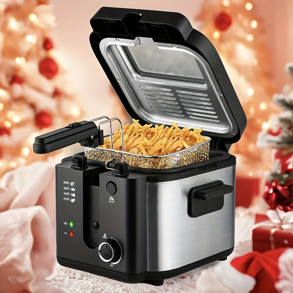 Electric Deep Fryer Stainless Steel Basket 1.5L to 6L ¨C Adjustable Temperature Foldable Handle Transparent Window Anti-Splash Lid | Dishwasher Safe Easy Clean | Home Family Dinner Party Kitchen