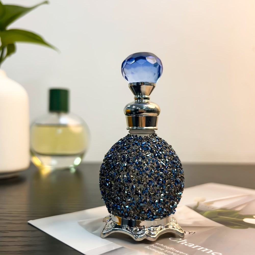 Perfume Bottle Refillable Atomizer 0.51oz, Vintage Imitation Crystal Arabic Style Empty Essential Oil Spray Bottle, Portable Travel Perfume Decanter for Dressing Table Home Decoration Gift