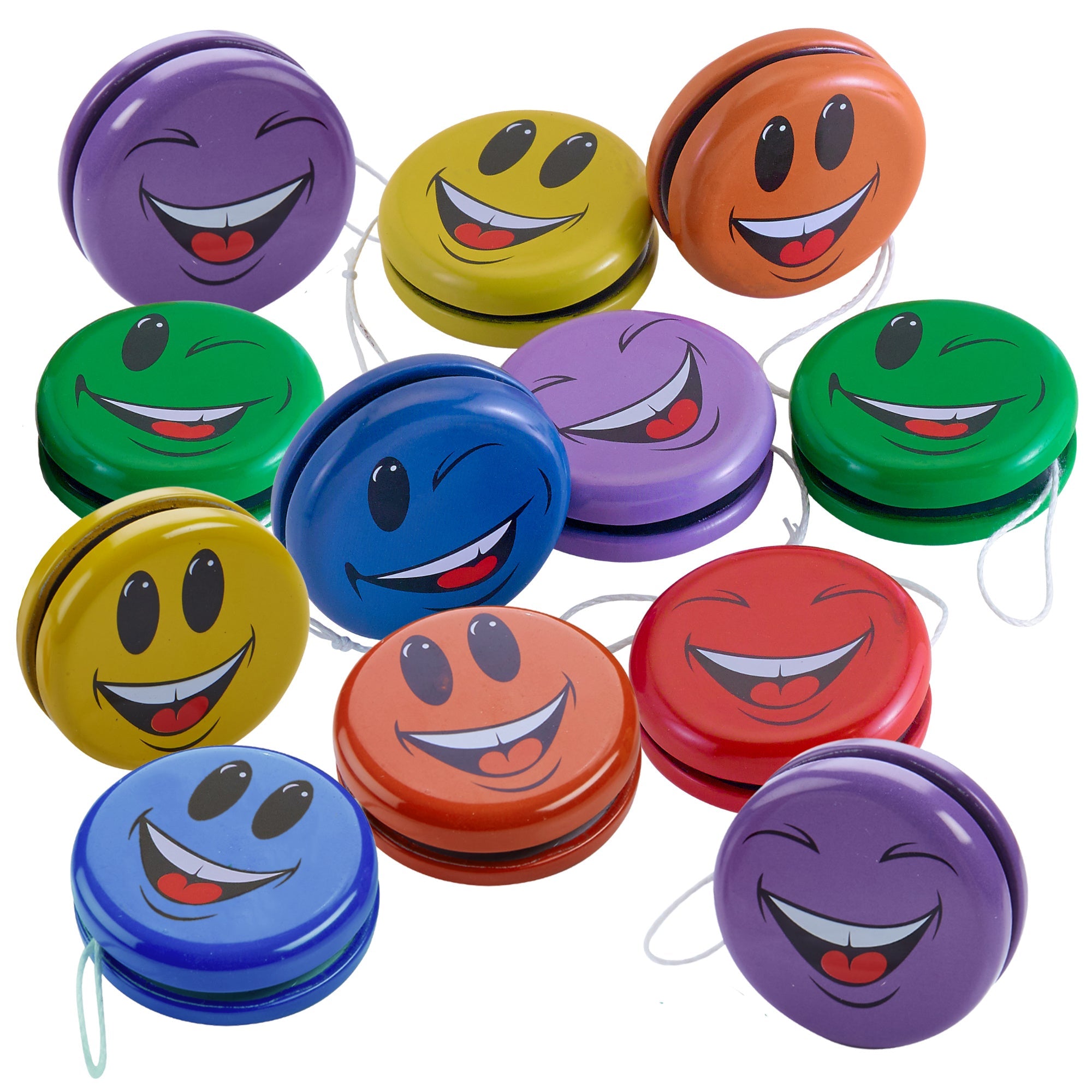Smiley Face Yo-Yos Bulk 12 or 24pcs Metal 2 Inch Assorted Colors Kids Party Favors Birthday Giveaways Goody Bag Fillers