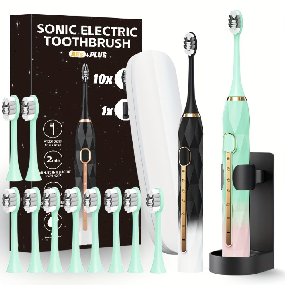 Sonic Electric Toothbrush IPX8 Waterproof USB Rechargeable with 10 Replacement Heads, Intelligent Timer, Travel Case & Charging Base ¨C 5 Colors for Men & Women