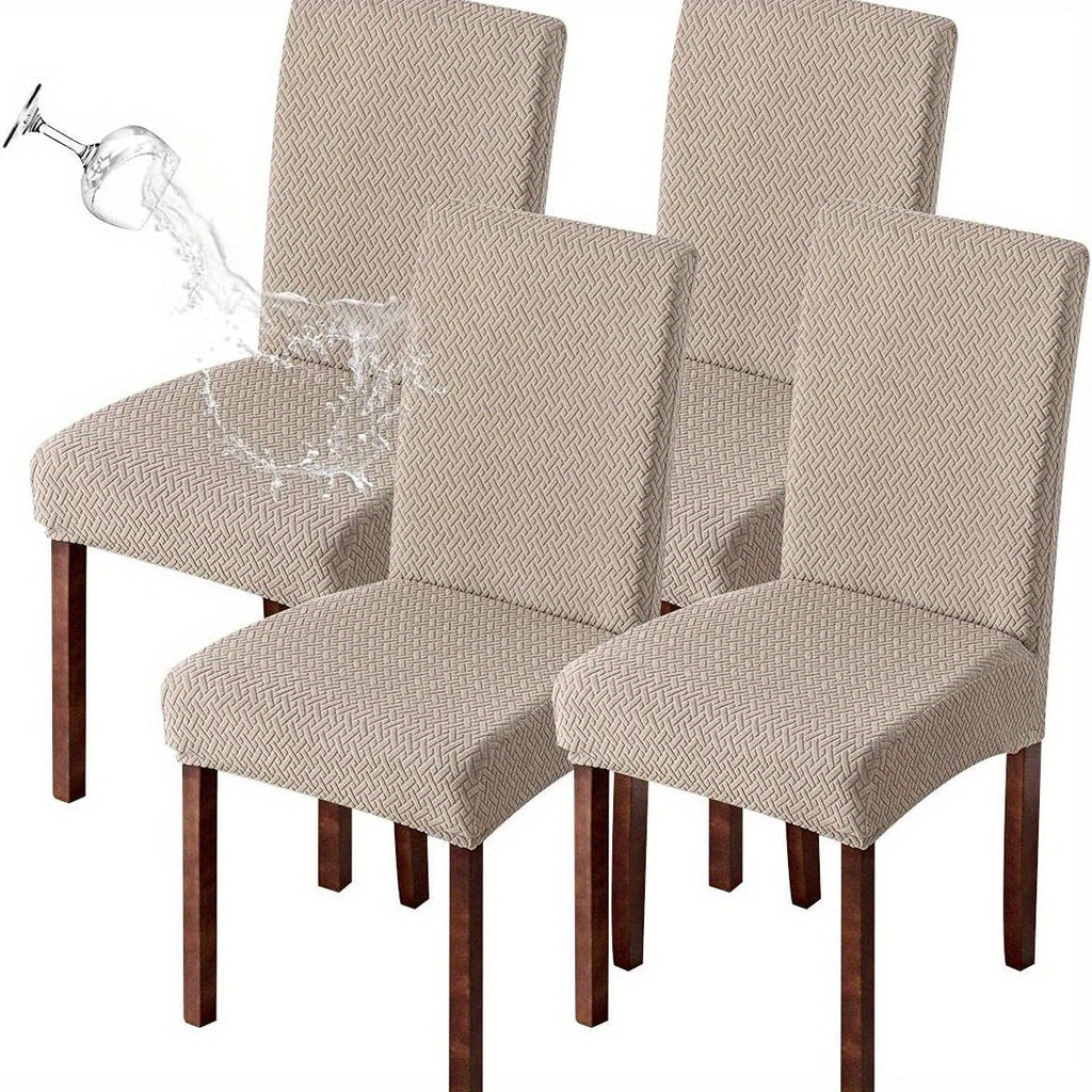 Dining Chair Covers Set of 4 6 Waterproof Stretch Parson Chair Slipcovers - Polar Fleece Jacquard Elastic Band Fit Kitchen Dining Room Chair Protector, 7 Colors, Beige Black Khaki Burgundy Gray