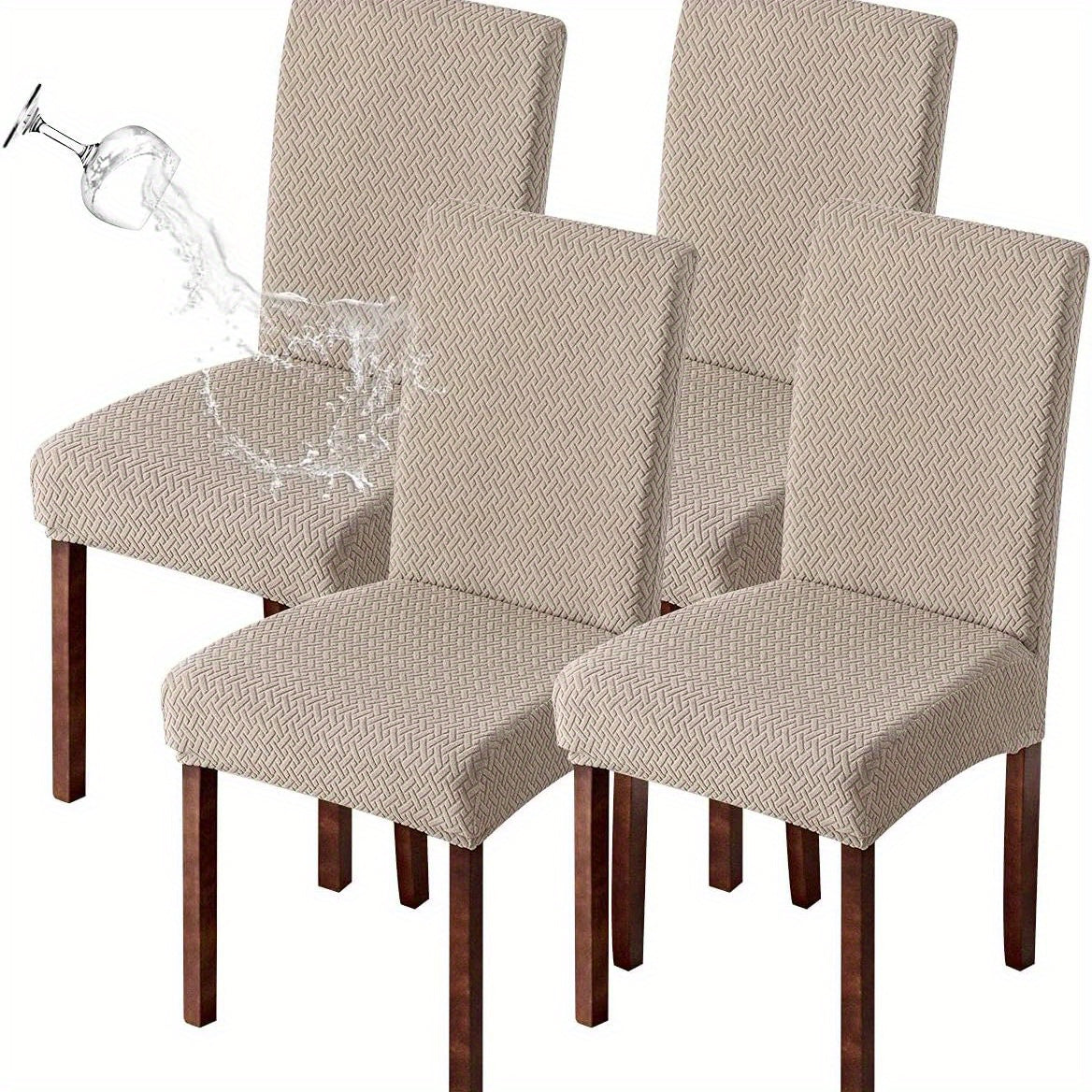 Dining Chair Covers Set of 4 6 Waterproof Stretch Parson Chair Slipcovers - Polar Fleece Jacquard Elastic Band Fit Kitchen Dining Room Chair Protector, 7 Colors, Beige Black Khaki Burgundy Gray