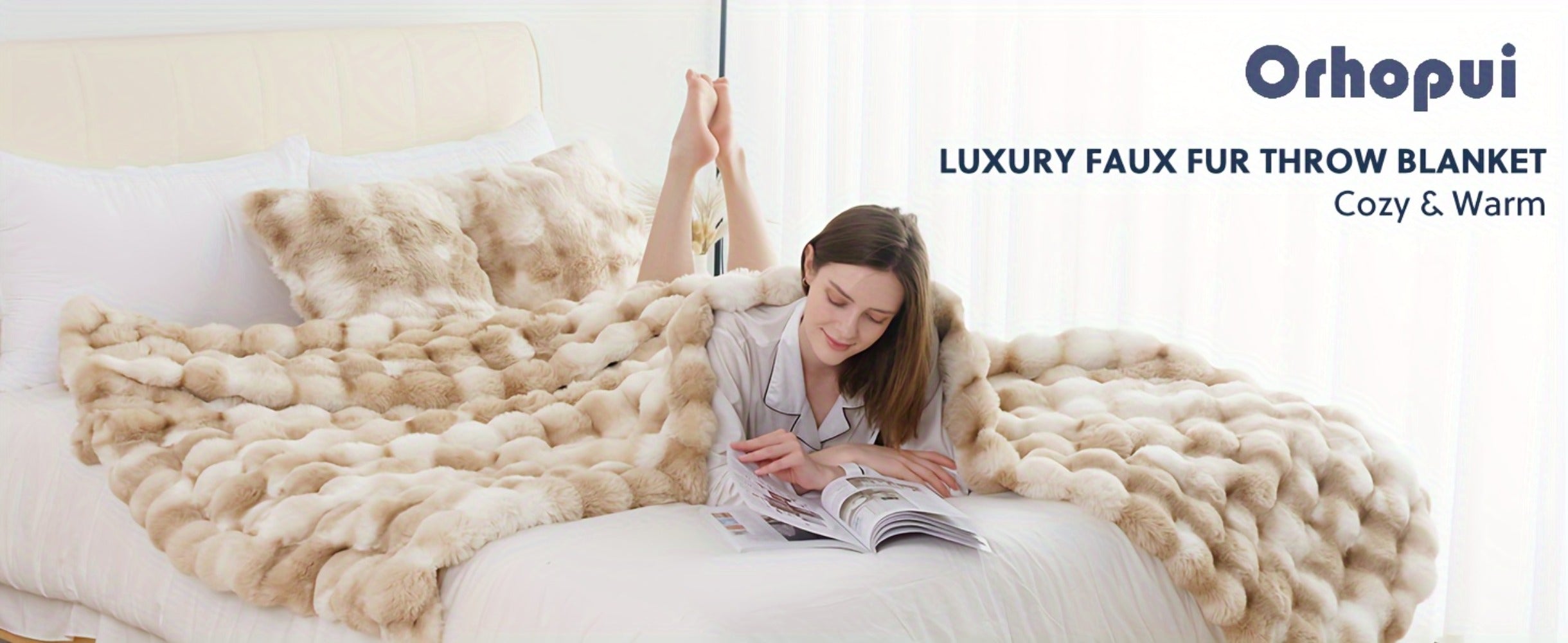 Faux Rabbit Fur Fluffy Blanket ¨C Thick Warm Soft Plush Throw for Bed & Living Room, Luxury Furry Blanket, 8 Colors, 4 Sizes