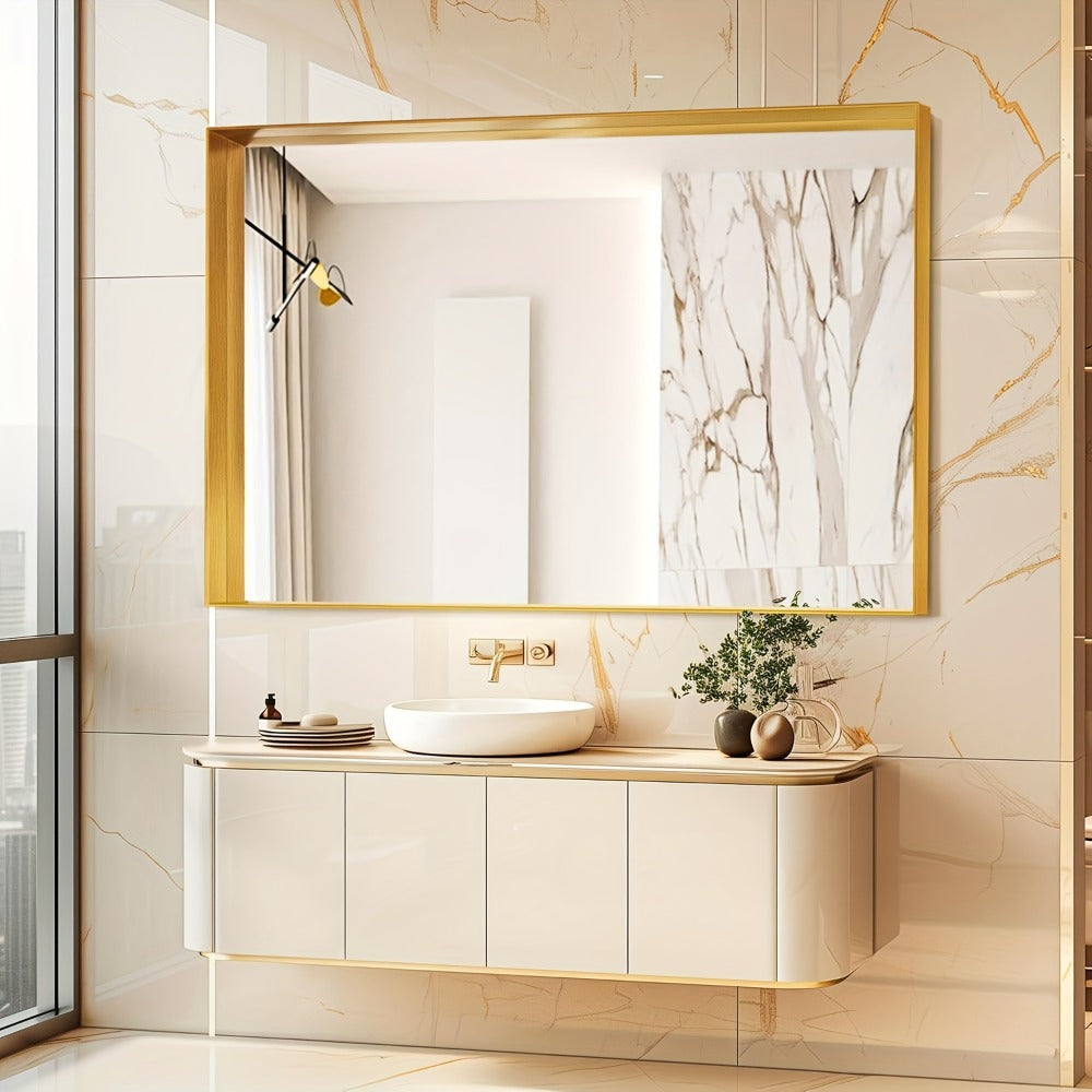 Bathroom Vanity Mirror Wall Mounted Metal Frame Rectangle ¨C Anti-Rust Farmhouse Mirror in Matte Black, Gold & Silver, Multiple Sizes, Horizontal or Vertical Hang