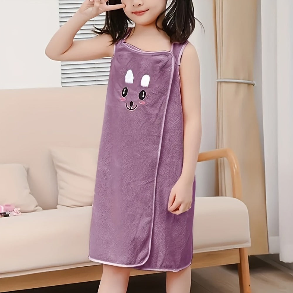Bunny Ears Bath Towel Wrap for Girls - 250GSM Microfiber Cartoon Bath Skirt, Cute Kawaii Robe for Ages 6-12, Rose Red Purple Pink Blue, Fun Birthday Gift