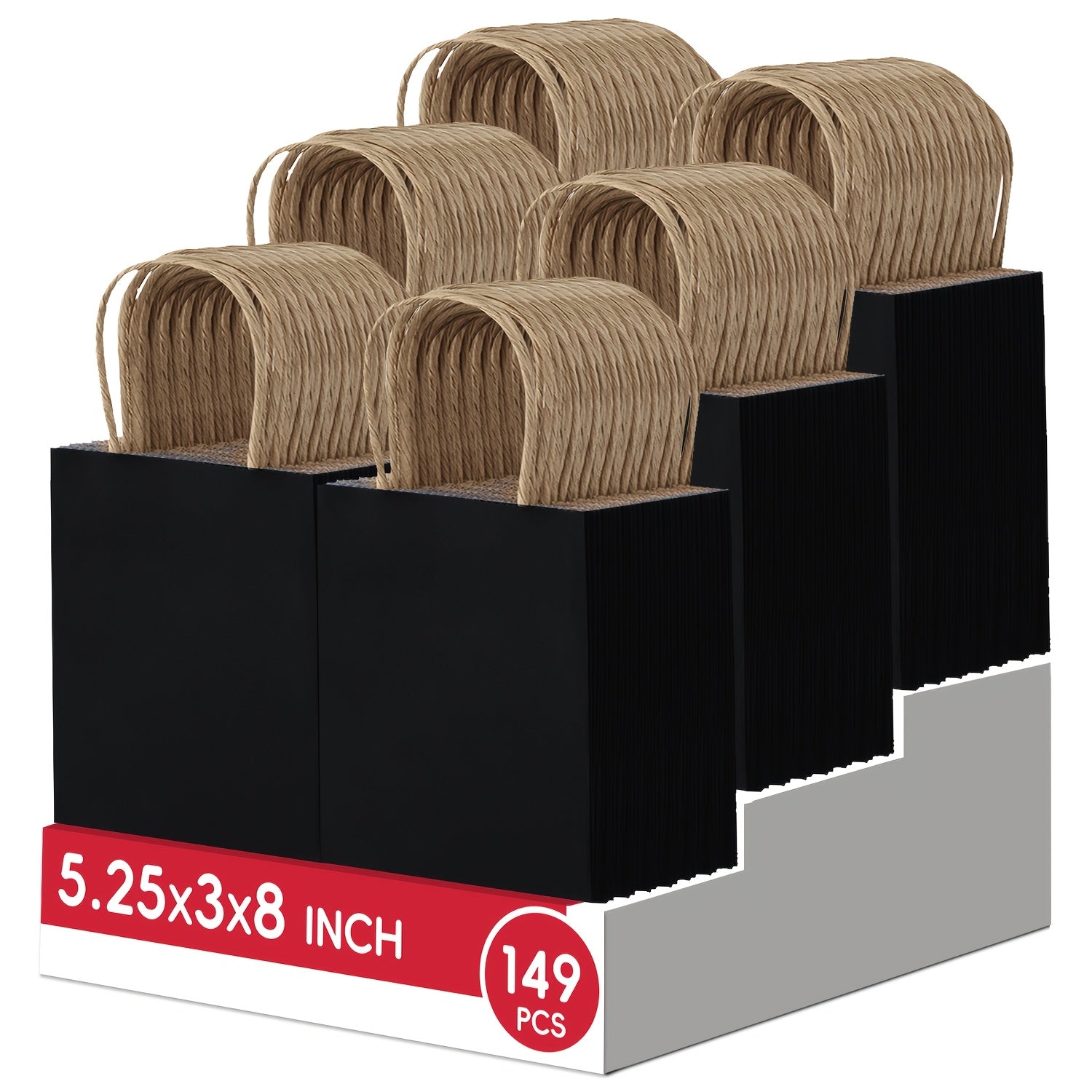 Kraft Paper Gift Bags Bulk 149 Pcs - Small Shopping Bags with Handles 5.25x3x8 Inch, Black Brown White Party Favor Bags for Retail, Birthday, Wedding, Valentine's Day, Snack & Small Business