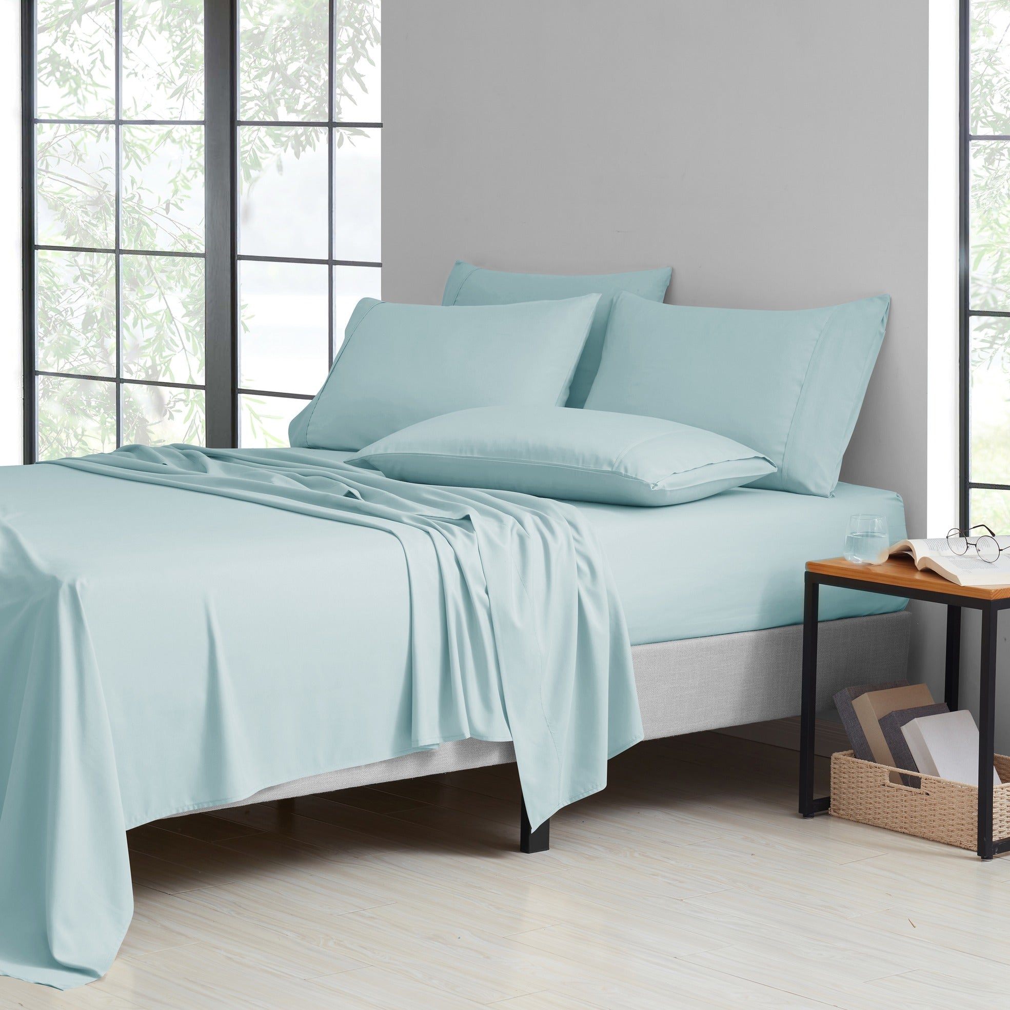 Bamboo Sheet Set 6 Piece Cooling Bed Sheets with Deep 16 Inch Pockets - 2000 Thread Count Microfiber Bamboo Blend Fitted Flat Sheets Pillowcases Twin Full Queen King Cal King