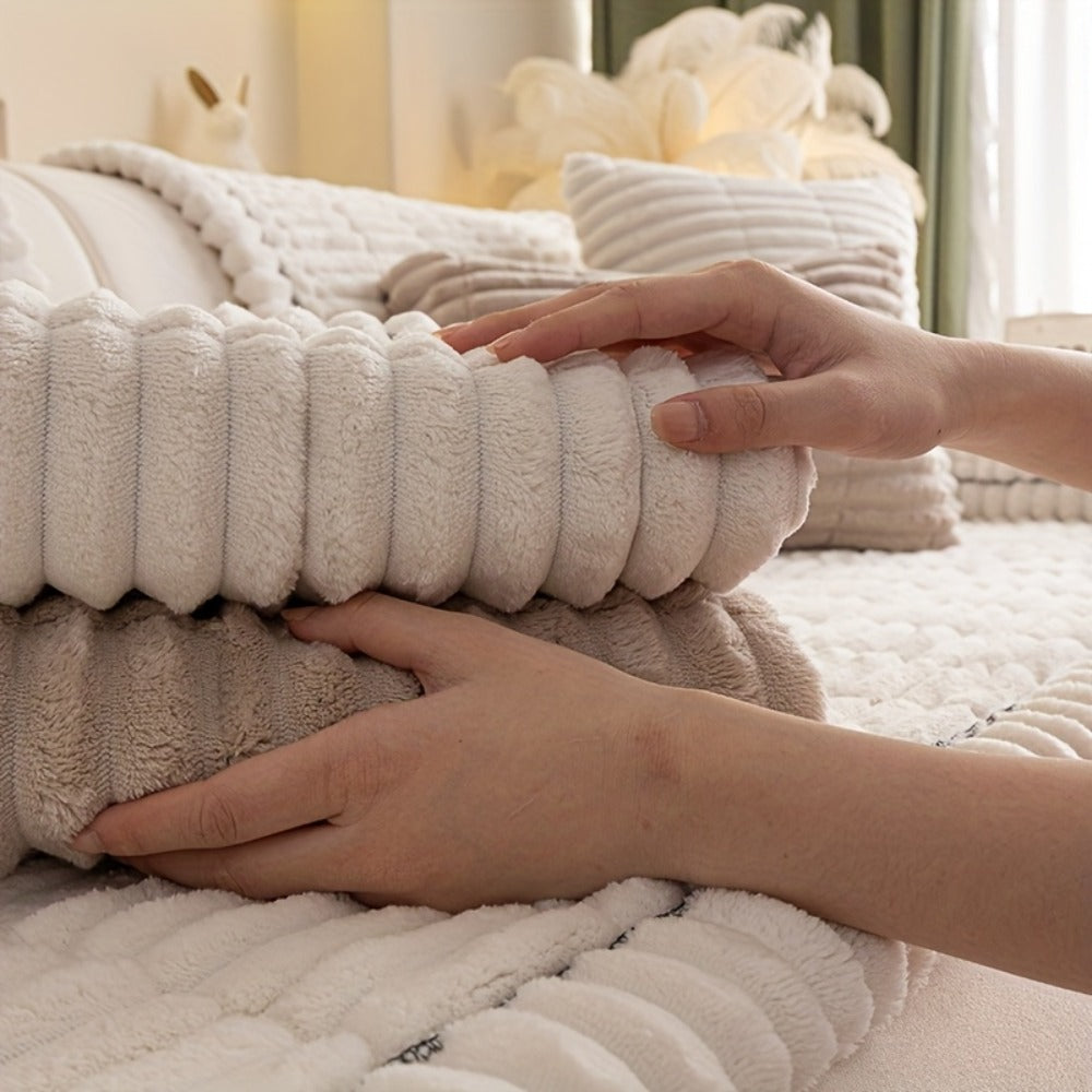 Sofa Cushion Cover Plush Velvet Washable Seat Pad Wavy Edge Soft Kapok Filling for Couch Loveseat 1 2 3 4 Seater ¡ª Easy Install Home Decor Protection