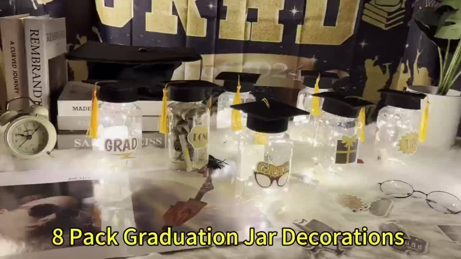 Graduation Gifts Lighted Jars 2026 Set of 8 with Graduation Stickers Party Decorations Mason Jar Lights Keepsake Gift for Her Him High School College Grad