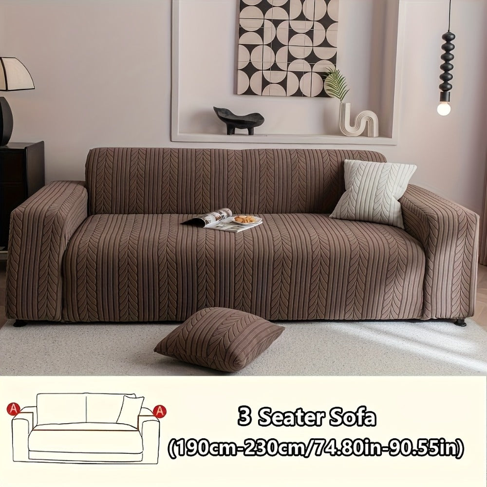 Sofa Cover Stretchy Washable Slipcover for 1 2 3 4 Seater Couch, Zigzag Textured Fabric, Scratch Slip Resistant Furniture Protector, Cream White Light Grey Dark Gray Coffee Brown