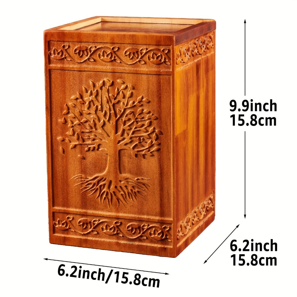 Cremation Urns for Human Ashes Adult ¨C Wood Tree of Life Memorial Urn Box 200 Cu In for Men Women Child Burial Funeral Keepsake Holds Adult Ashes Fits Pets Cat Dog