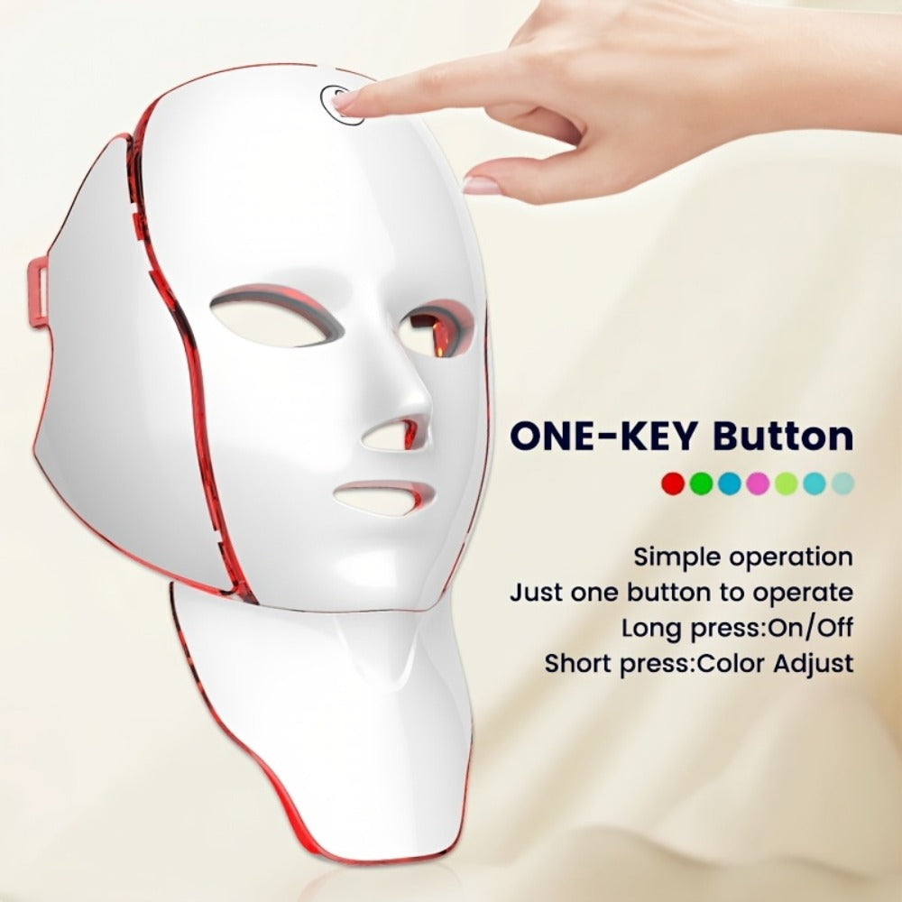 7-Color LED Light Therapy Facial Mask Device ¨C Skincare Beauty Tool for Face & Neck, USB Rechargeable, Anti-Aging Red Light, Acne Blue Light, Skin Rejuvenation Gift