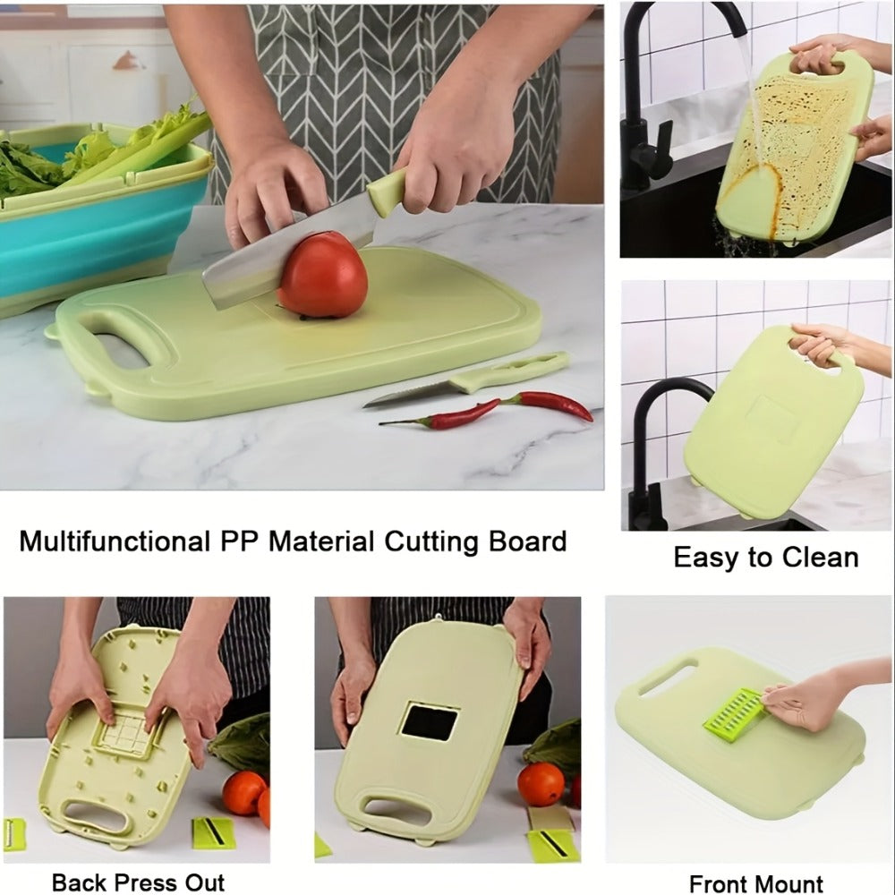 Cutting Board Set 9-in-1 Foldable Chopping Board with Colander Vegetable Wash Basket Drain Basket Kitchen Prep Board Camping BBQ Outdoor Cooking Tool Space Saving Portable Gift