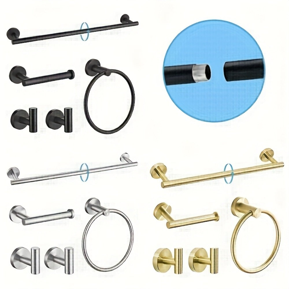 5-Piece Bathroom Hardware Set SUS304 Stainless Steel 24¡± Towel Bar Towel Ring Toilet Paper Holder Robe Hooks Black Silver Gold