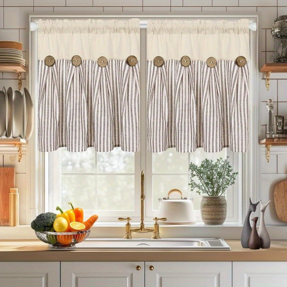 Bohemian Striped Patchwork Curtains, Semi-Sheer Rod Pocket Window Curtains for Bedroom Living Room Kitchen Cafe, Country Cottage Style, 1 or 2 Panels, Multiple Colors & Sizes