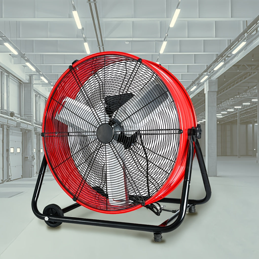 Industrial Floor Fan 24 Inch 9000 CFM Heavy Duty Drum Fan 3-Speed 360 Degree Tilt with Casters and Handle for Warehouse Garage Patio Workshop Gym Large Area Cooling