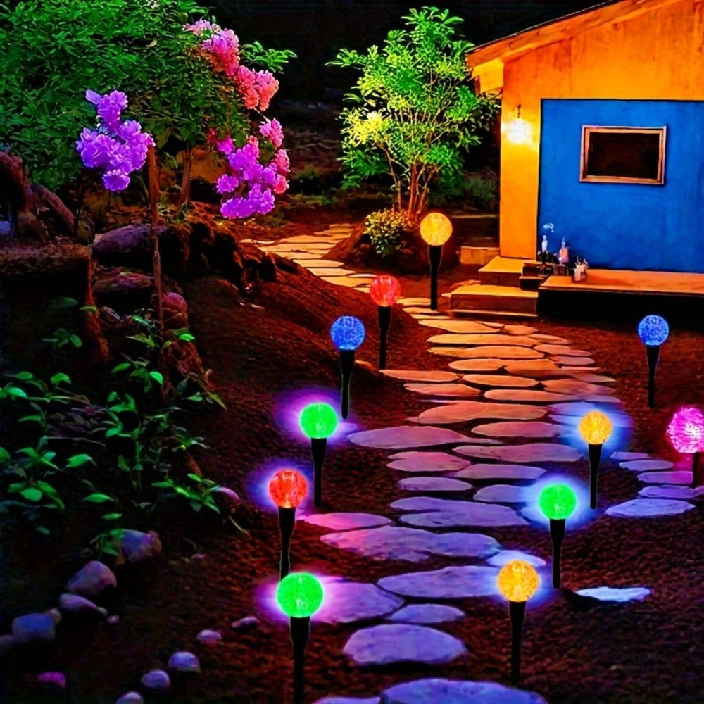 Solar LED Garden Path Lights 30pcs Bubble Shape | Auto On at Night | Waterproof Outdoor Stake Lights | Colorful & Warm White | Lawn Landscape Lights for Garden Patio Wedding Party Festival