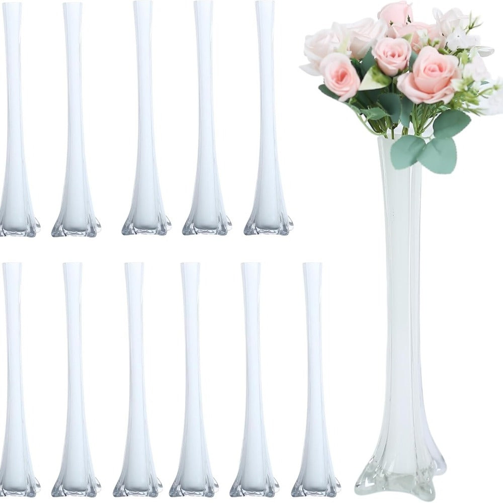 Eiffel Tower Vase Pack of 12 ¨C Tall Glass Flower Vases for Wedding Centerpiece, Event Table Decor, Floral Arrangements & Party Decoration, Clear Black White, 12¡± 16¡± 20¡± 24¡± Sizes