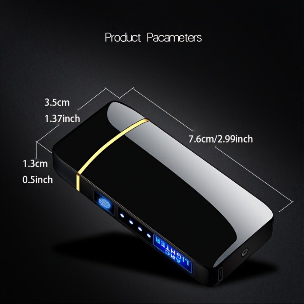 Electric Plasma Lighter USB Rechargeable ¨C Windproof Dual Arc, LED Power Display, Touch Induction | Compact Metal Design for Outdoor Camping, Hiking & Survival | 2 Colors & 6 Styles