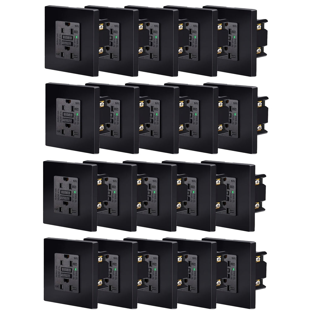 GFCI Outlet 20 Amp Tamper Resistant WR Weather Resistant with Wall Plate ETL Listed LED Indicator Test Reset Button Ground Fault Circuit Interrupter for Bathroom Kitchen Garage 2 4 6 10 20 Pack Black White
