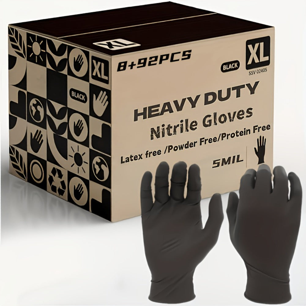 Disposable Black Nitrile Gloves 100 Count (8+92pcs) Powder Free Latex Free Tear Resistant Textured Fingertips for Kitchen Cleaning Car Repair Pet Care Food Prep S M L XL