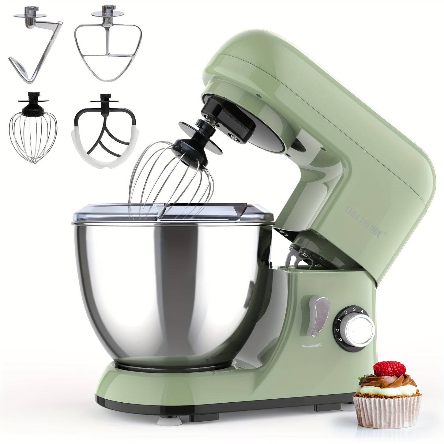 Stand Mixer 4.5 Qt Tilt-Head 500W Electric Kitchen Mixer 6-Speed Multifunctional with Dough Hook Whisk Flat Beater Household Baking Mixer Green US Plug