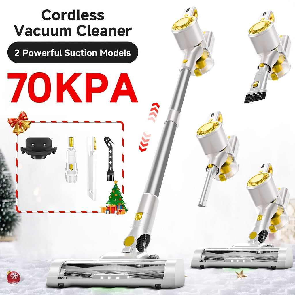 Vertical Vacuum Cleaner 55-70Kpa 3-Speed Adjustment with LED Floor Brush & Detachable Battery - 45 Min Runtime, Lightweight Handheld for Pet Hair, Carpet & Hard Floors, 7 Colors Available