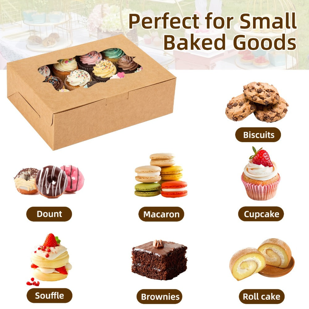 Cookie Boxes with Window 48 Pack ¨C 8x6x2.5¡± Kraft Bakery Treat Boxes for Cookies, Macarons, Pastries & Cake, Brown & White Cardboard Gift Boxes for Birthday, Wedding & Holiday Packaging