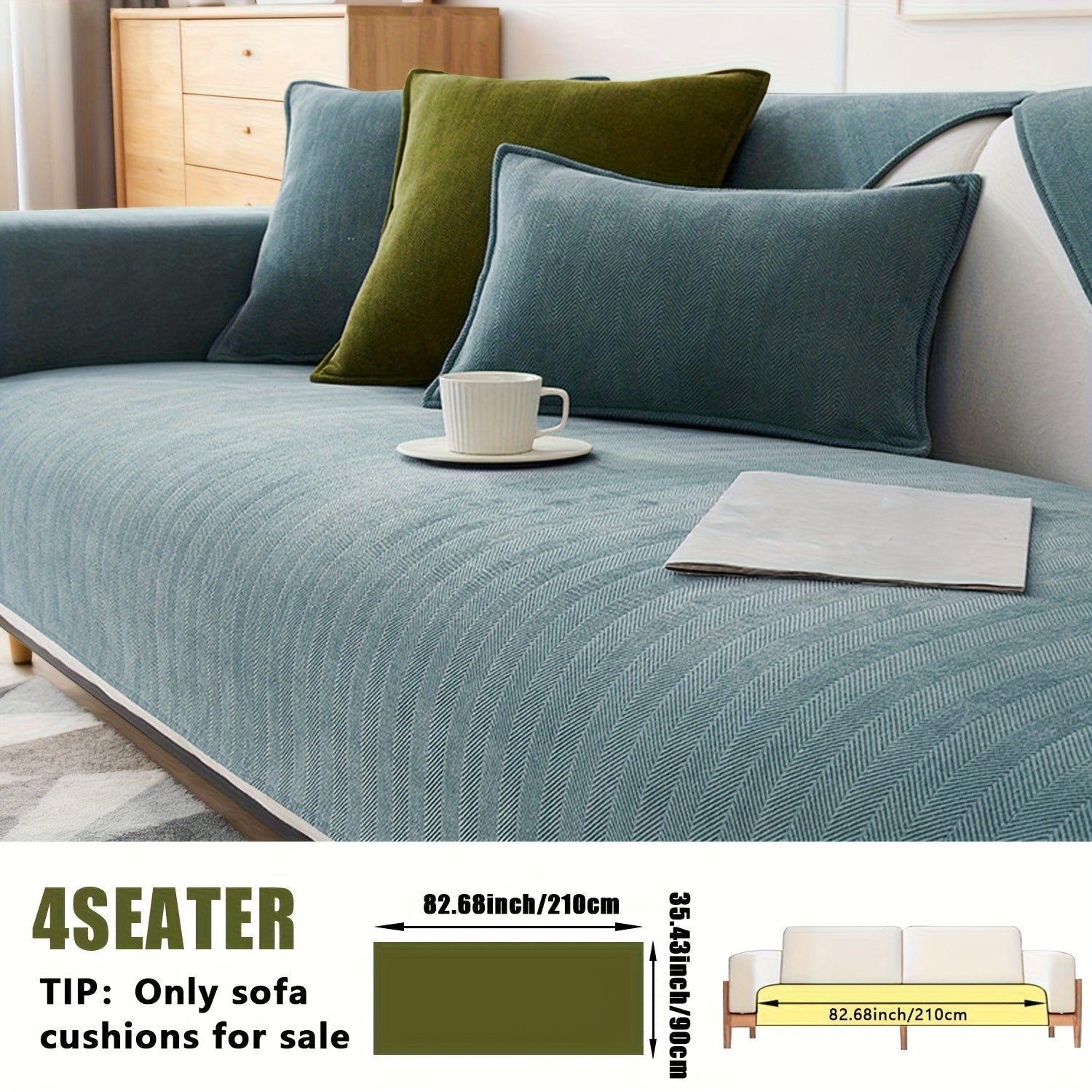 Chenille Ribbed Sofa Cover - Pet Friendly Non-Slip Machine Washable Soft Stretch Slipcover for 1-4 Seater Sectional Sofa Living Room Bedroom Office, 9 Colors
