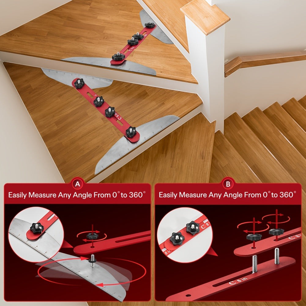 Stair Tread Gauge Template Tool Jig Stair Tread Shelf Measuring Layout Tool for Cutting Perfect Stairs Woodworking Carpentry Construction DIY Projects Gift for Contractor Red