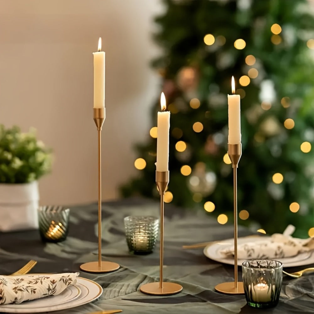Taper Candlestick Holders Set of 6 - Decorative Metal Candle Holder Stand for Home Decor Wedding Dining Table Centerpiece Party Anniversary Event, Gold Rose Gold Black (Candles Not Included)