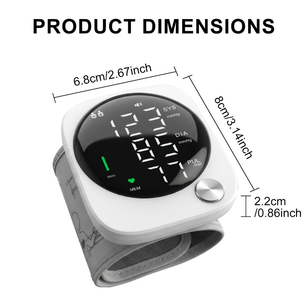 Wrist Blood Pressure Monitor with LCD Screen, Arrhythmia Alarm & Voice Playback ¨C Adjustable Cuff, USB Charging, Gift for Family