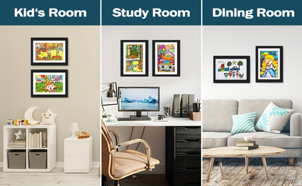 Kids Art Frame Changeable Front-Opening Display ¨C Children Artwork Picture Frame for 8.5x11 & 10x12.5 Drawings, Paintings & School Projects, Perfect Christmas & Holiday Gift, White / Wood / Black, 2/4/8 Pack