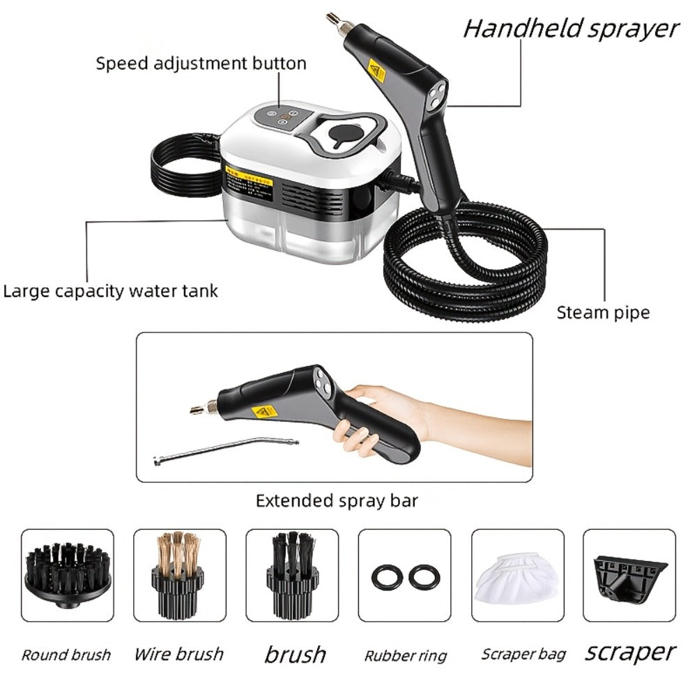 High Temperature Pressurized Steam Cleaner Handheld Portable Steam Cleaning Machine Set with Brush Heads & Glass Scraper - Multi-Surface for Kitchen, Bathroom, Furniture, Car & Tile Grout, Multiple Colors