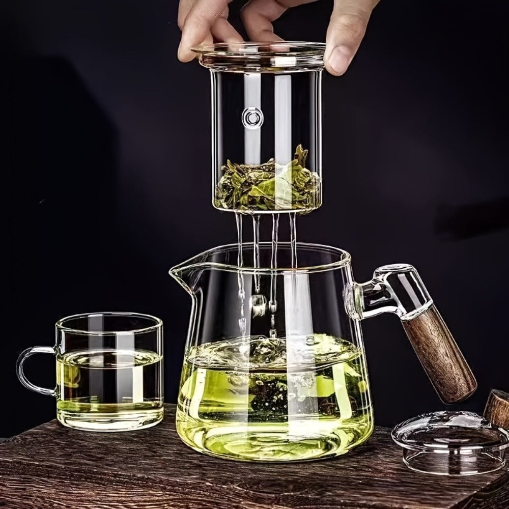Glass Teapot with Filter 650ml - Stovetop Safe Tea and Coffee Pot with Handle, Tea Water Separator, Borosilicate Glass Kettle for Loose Leaf Tea, Smoke Gray Transparent