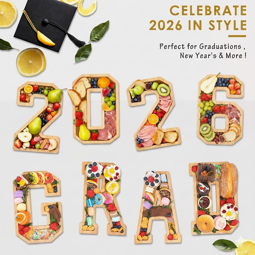 Graduation Charcuterie Board Decorations 4pcs Wooden Number Box with 14 Balloons ¨C 2026 GRAD Fillable Party Supplies