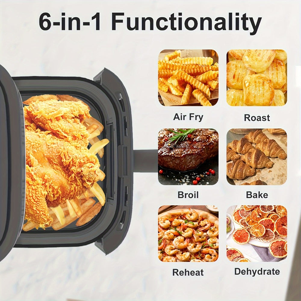 Air Fryer 6QT Multi Function LED Digital Touchscreen Visible Window Oil Free Non-Stick Basket Warm Broil Toast Bake Air Fry Easy Clean Countertop Healthy Cooking Black