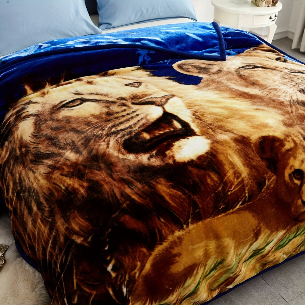Reversible Plush Blanket 2-Ply 520GSM Milk Velvet - Soft Warm Queen King Size Blanket with Vibrant Animal & Floral Designs, All-Season Bed Couch Throw