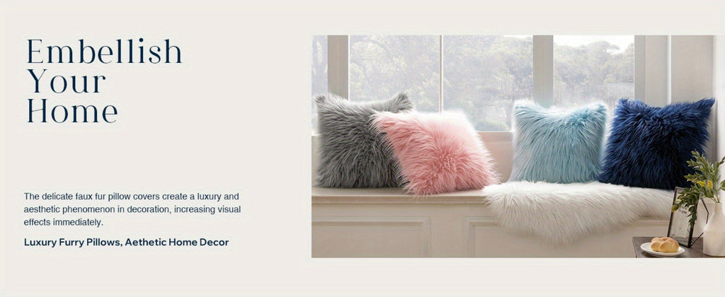 Faux Fur Throw Pillow Covers Pack of 2 ¨C Luxury Soft Fluffy Decorative Cushion Covers for Couch Bed Sofa, Pet Friendly, Zipper Closure