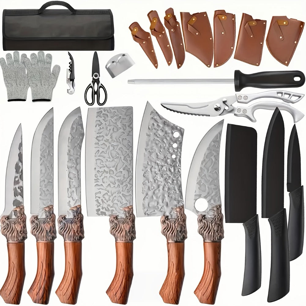 Kitchen Knife Set Professional Forged Chef Knife Set Full Tang Blades with Poultry Shears Meat Knife Carving Knife Cleaver Cooking Gift for Women Home Kitchen