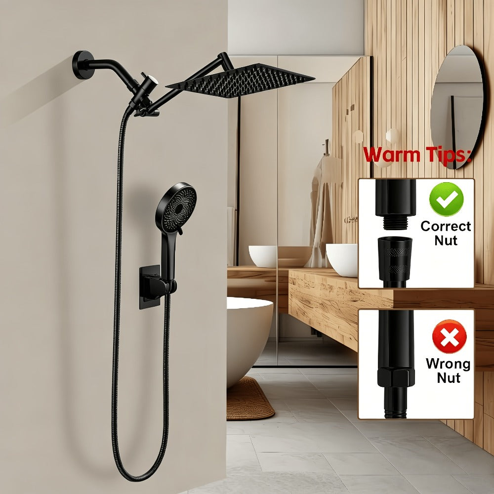 Rain Shower System with Handheld Shower Head ¨C High Pressure Rainfall Showerhead Combo Copper Diverter Anti-Clog 8 10 12 Inch