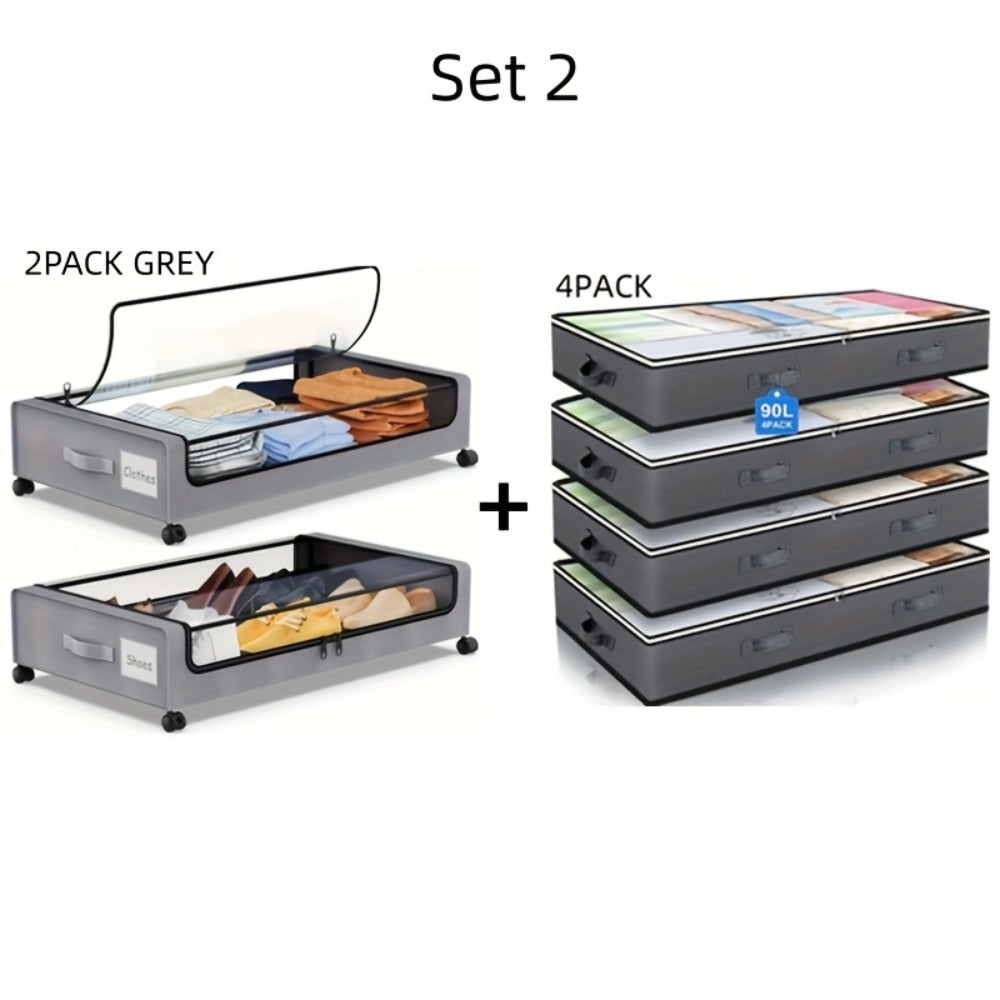 Under Bed Storage Containers with Wheels - Foldable Closet Organizer Bins with Label Holder for Clothing Blankets Shoes Comforter Pillows Bedding