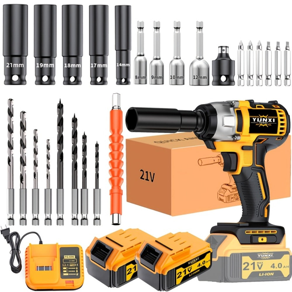 21V Cordless Drill Brushless Impact Wrench Multifunctional ¨C Lithium Battery, Quick Charger, Variable Speed, Tighten Screws & Bolts, Compact Power Tool for Home, Car Repair & DIY ¨C Multiple Battery & Bundle Configurations