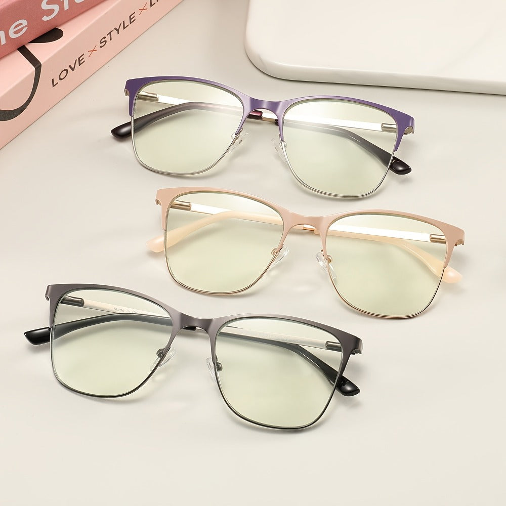 Anti Blue Light Reading Glasses 3 Pack Metal Frame Rectangular Readers ¨C Polycarbonate Lenses, Spring Hinges, Unisex Men Women Mixed Colors, Multiple Magnification Strengths for Reading and Screen Use