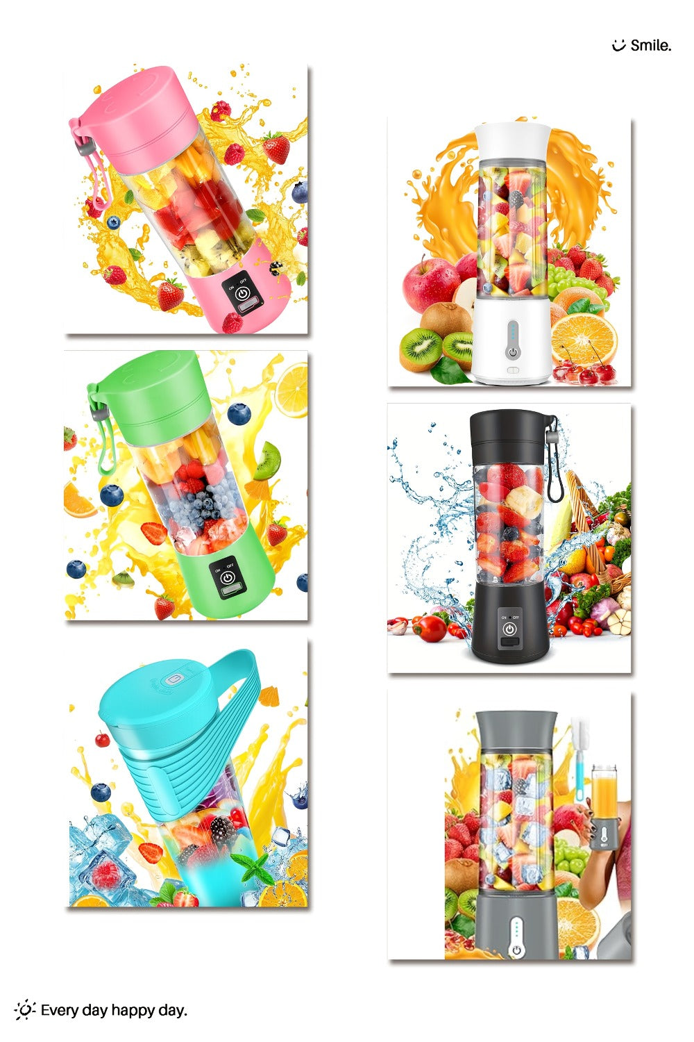 Mini Blender USB Rechargeable 380ml - 6-Blade 22000RPM High-Speed Portable Blender Cup, 304 Stainless Steel, Self-Cleaning, for Smoothies, Shakes & Protein Drinks, Home, Office & Travel, Pink Green Black