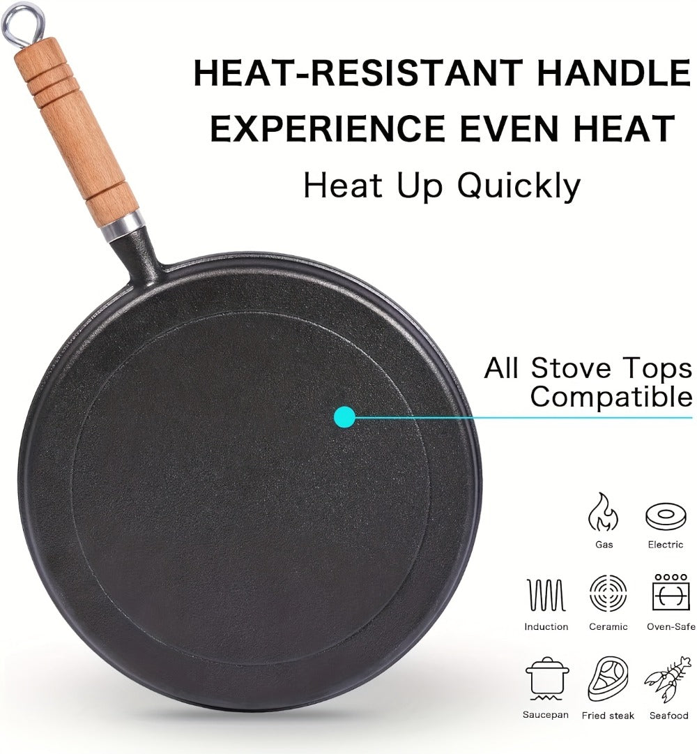 Cast Iron Skillet Non-stick Flat Pan 8.27/9.45/10.63 Inch for Pancakes Eggs & Crepes ¨C Induction Gas Campfire Compatible Breakfast Griddle Pan for Indoor Outdoor Cooking