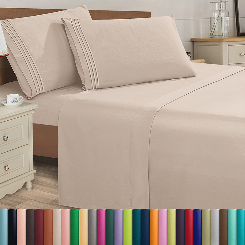 Microfiber Bed Sheet Set 4-Piece Deep Pocket Cooling Sheets Twin Full Queen King Cal King Split King ¨C Soft Wrinkle Fade Resistant Hotel Quality Bedding